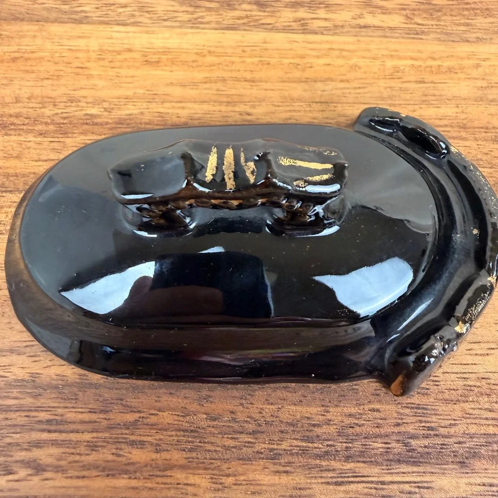Jackfield Pottery Victorian Teapot Black Teal Floral Gilt Antique Staffordshire